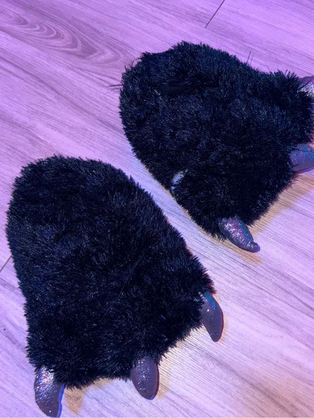 Black Fuzzy Kids Slipper Mitts - Cozy Plush Footwear